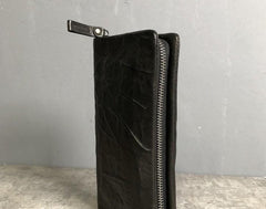 Genuine Leather Mens Cool Long Leather Wallet Zipper Clutch Wristlet Wallet for Men - imessengerbags