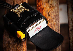 Handmade Leather Mens Leather Cigarette Case Cigarette Box Lighter Pocket Tobacco Pouch - imessengerbags