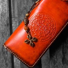 Handmade Leather Mens Tibetan Chain Biker Wallet Cool Leather Wallet Long Clutch Wallets for Men - imessengerbags