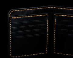 Handmade Leather Chinese Black&White Tooled Mens billfold Wallet Cool Leather Wallet Slim Wallet for Men - imessengerbags