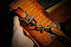 Handmade Leather Mens Tibetan Chain Biker Wallet Cool Leather Wallet Long Clutch Wallets for Men