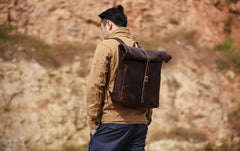 Handmade Leather Mens Cool Backpack Sling Bag Large Black Travel Bag Hiking Bag for men - imessengerbags