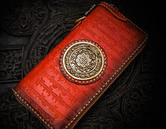 Handmade Leather Tibetan Mens Chain Biker Wallet Cool Leather Wallet Long Clutch Wallets for Men - imessengerbags