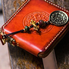 Handmade Leather Tibetan Tooled Mens billfold Wallet Cool Chain Wallet Biker Wallet for Men - imessengerbags