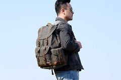 Oil Wax Canvas Mens Cool Backpack Bag Sling Bag Large Travel Bag Hiking Bag for Men