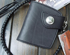 Handmade Leather Biker Wallet Mens Cool Short Chain Wallet Trucker Wallet with Chain - imessengerbags