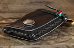 Handamde Genuine Leather Mens Cool Key Wallet Card Slim Wallet Key Holder Car Key Case for Men - imessengerbags