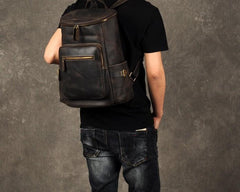 Genuine Leather Mens Cool Backpack Sling Bag Large Coffee Travel Bag Hiking Bag for men - imessengerbags