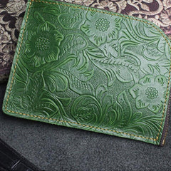 Handmade Leather Floral Mens Front Pocket Wallet Cool Slim Leather Wallet Men billfold Wallets Bifold for Men - imessengerbags