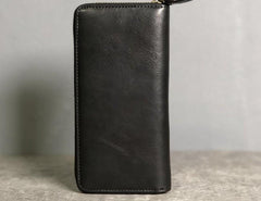 Genuine Leather Mens Cool Long Leather Wallet Zipper Clutch Wristlet Wallet for Men - imessengerbags