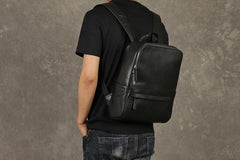 Genuine Leather Mens Cool Backpack Sling Bag Large Black Travel Bag Hiking Bag for men