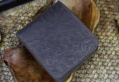 Handmade Leather Floral Mens Cool Slim Leather Wallet Men billfold Wallets Bifold for Men - imessengerbags