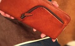 Genuine Leather Mens Cool Long Leather Phone Wallet Zipper Clutch Wristlet Wallet for Men - imessengerbags