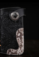 Handmade Leather Mens Cool Black Obsidian Chain Wallet Biker Trucker Wallet with Chain - imessengerbags