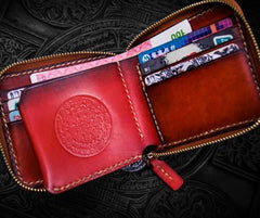 Handmade Leather Small Tibetan Tooled Mens billfold Wallet Cool Chain Wallet Biker Wallet for Men
