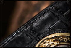 Handmade Leather Crocodile Skin Tooled Mens billfold Wallet Cool Chain Wallet Biker Wallet for Men - imessengerbags