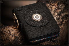 Handmade Leather Small Tooled Mens billfold Wallet Cool Chain Wallet Biker Wallet for Men - imessengerbags