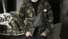 Genuine Leather Mens Cool Chest Bag Sling Bag Crossbody Bag Travel Bag Hiking Bag for men - imessengerbags