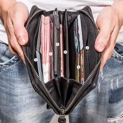 Handmade Mens Cool Long Leather Chain Wallet Cards Biker Trucker Wristlet Wallet - imessengerbags
