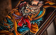 Handmade Leather Men Tooled Monkey King Cool Leather Wallet Long Phone Clutch Wallets for Men - imessengerbags