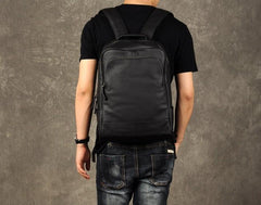 Genuine Leather Mens Cool Backpack Sling Bag Large Black Travel Bag Hiking Bag for men