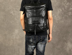 Genuine Leather Mens Cool Backpack Sling Bag Large Black Travel Bag Hiking Bag for men - imessengerbags