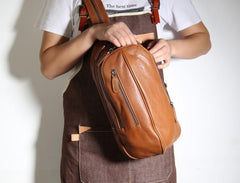 Genuine Leather Mens Cool Chest Bag Sling Bag Crossbody Bag Travel Bag Hiking Bag for men