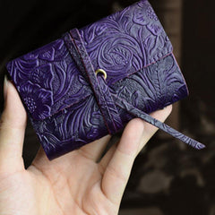 Handmade Leather Floral Mens Cool Short Wallet Card Holder Small Card Slim Wallets for Men - imessengerbags