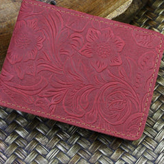 Handmade Leather Floral Mens License Wallets Cool Short Wallet Card Holder Small Card Slim Wallets for Men