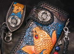 Handmade Leather Carp Mens Chain Biker Wallet Cool Leather Wallet With Chain Wallets for Men