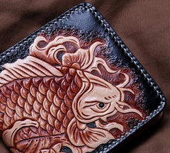 Handmade Leather Carp Tooled Mens billfold Wallet Cool Leather Wallet Slim Wallet for Men - imessengerbags