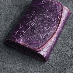 Handmade Leather Floral Mens Trifold Cool billfold Wallet Card Holder Small Card Slim Wallets for Men - imessengerbags