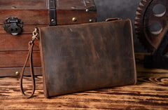 Handmade Leather Mens Clutch Cool Slim BagZipper Clutch Wristlet Wallet for Men - imessengerbags