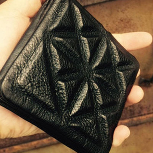 Genuine Leather Mens Cool Short Leather Wallet Zipper Clutch Wristlet Wallet for Men - imessengerbags