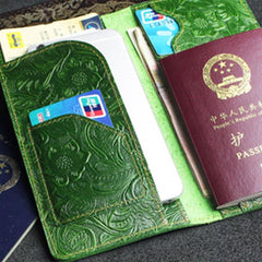 Handmade Leather Floral Mens Cool Travel Long Wallet Passport Card Holder Card Slim Wallets for Men - imessengerbags