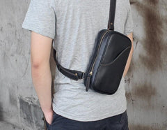 Genuine Leather Mens Cool Chest Bag Sling Bag Crossbody Bag Travel Bag Hiking Bag for men