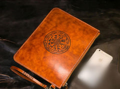 Handmade Leather Mens Clutch Cool Slim Wallet Zipper Clutch Wristlet Wallet for Men