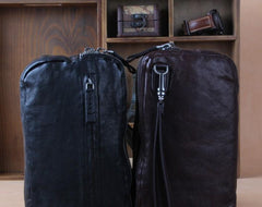 Handmade Genuine Leather Mens Cool Long Leather Wallet Zipper Clutch Wristlet Wallet for Men - imessengerbags