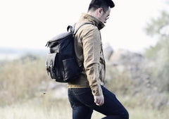 Genuine Leather Mens Cool Backpack Sling Bag Large Black Travel Bag Hiking Bag for men