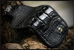 Handmade Leather Small Tooled Mens billfold Wallet Cool Chain Wallet Biker Wallet for Men