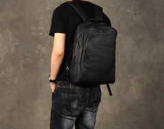 Genuine Leather Mens Cool Backpack Sling Bag Large Black Travel Bag Hiking Bag for men