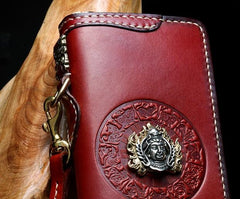 Handmade Leather Mens Chain Biker Wallet Cool Leather Wallet Long Phone Wallets for Men - imessengerbags