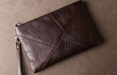 Genuine Leather Mens Clutch Cool Slim Wallet Zipper Clutch Wristlet Bag Wallet for Men Women - imessengerbags