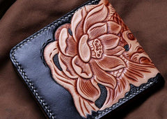 Handmade Leather Carp Tooled Mens billfold Wallet Cool Leather Wallet Slim Wallet for Men - imessengerbags