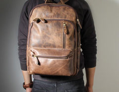 Handmade Leather Mens Cool Backpack Sling Bag Large Black Travel Bag Hiking Bag for men - imessengerbags