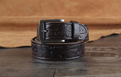 Genuine Leather Punk Rock Biker Trucker Tooled Floral Mens Belt Men Black Coffee Belt for Men