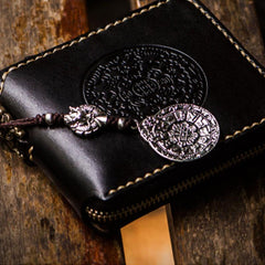 Handmade Leather Tibetan Tooled Mens billfold Wallet Cool Chain Wallet Biker Wallet for Men - imessengerbags
