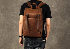 Genuine Leather Mens Cool Backpack Sling Bag Large Black Travel Bag Hiking Bag for men