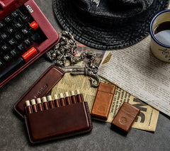 Handmade Green Leather Slim Mens 10pcs Cigarette Holder Case Cool Custom Cigarette Case for Men - imessengerbags