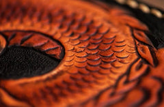 Handmade Leather Tooled Chinese Dragon Mens Chain Biker Wallet Cool Leather Wallet Zipper Long Phone Wallets for Men - imessengerbags
